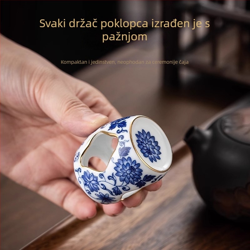 Vintage plavo-bijela porcelanska držač poklopca za visoko-kvalitetni Yixing glineni čajnik, keramički stalak, Gongfu set dodatak i dekor za izlaganje čaja