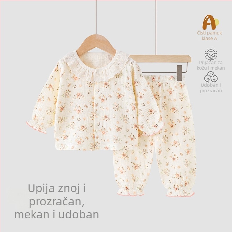 Dječji ljetni dvodijelni set od 100% pamuka — kratkih rukava top i šorc, lagana odjeća za kuću i van