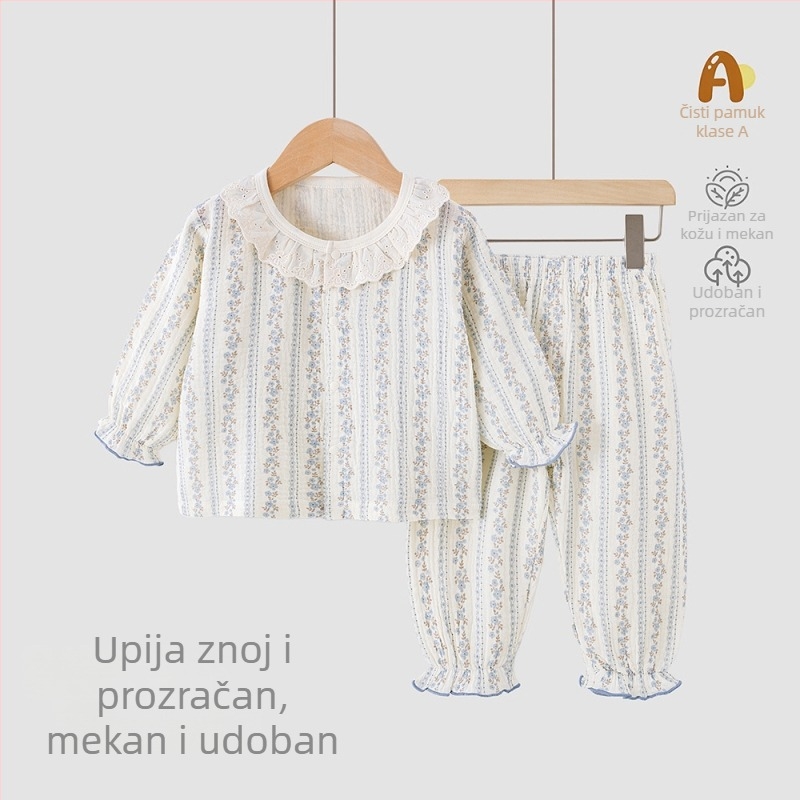 Dječji ljetni dvodijelni set od 100% pamuka — kratkih rukava top i šorc, lagana odjeća za kuću i van