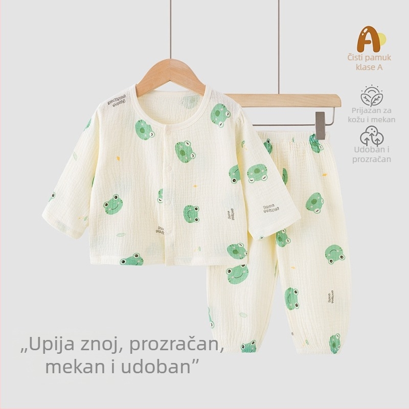 Dječji ljetni dvodijelni set od 100% pamuka — kratkih rukava top i šorc, lagana odjeća za kuću i van