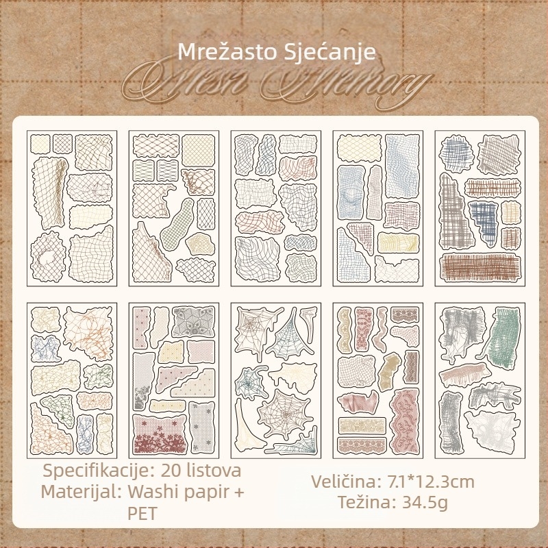 Lagani blok naljepnica s motivom lovca na snove i mrežastim vintagen dizajnom za DIY kolage