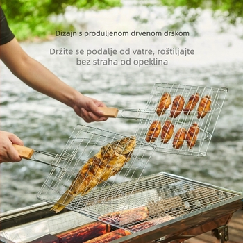 Vanjski alati za roštilj s drškom: štipaljke za ribu, mreža za roštilj, mreža za hamburger