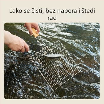 Vanjski alati za roštilj s drškom: štipaljke za ribu, mreža za roštilj, mreža za hamburger