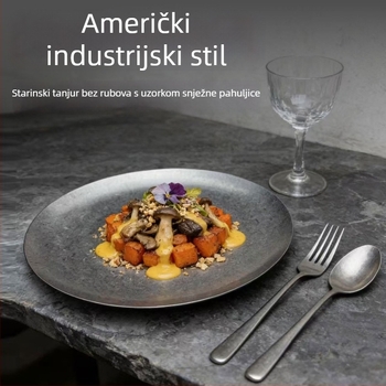304 nehrđajući čelik desertni tanjur u američko-retro stilu, tanjur za roštilj i zapadne odreske, industrijski dizajn, tanjur za kavu i slastice