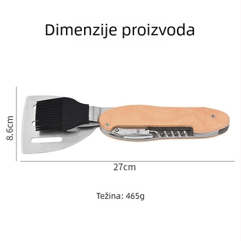 Sklopivi set alata za roštilj od nehrđajućeg čelika, s spatulom, viljuškom i četkom za ulje