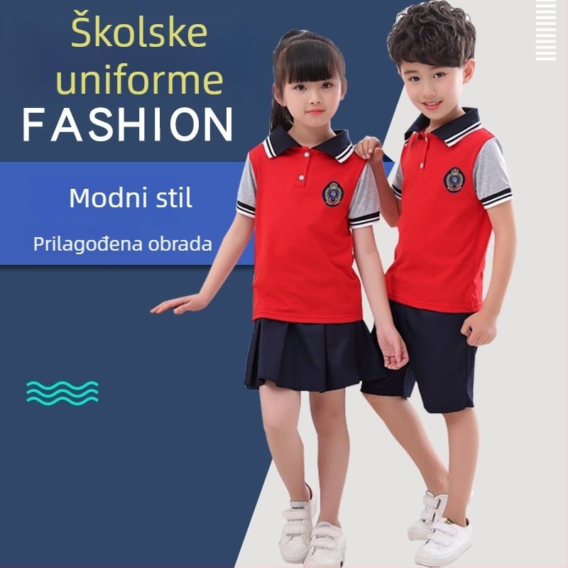 Pamučna dvodjelna školska uniforme za generaciju 2025, kratkih rukava ljetni set za vrtić, britanski fakultetski stil