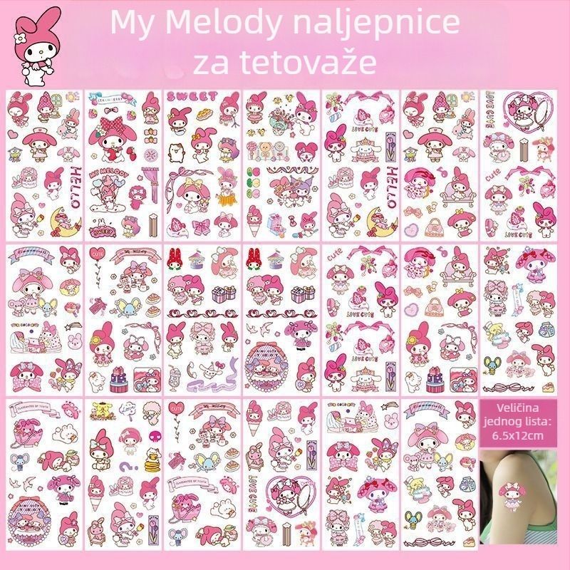 Vodootporne privremene tetovažne naljepnice za djecu s Kuromi, Capybara i Melody