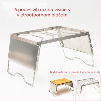 Vanjska sklopiva grill-stalaka od nehrđajućeg čelika s vjetrozaštitom – prijenosno postolje za lonce za kampiranje