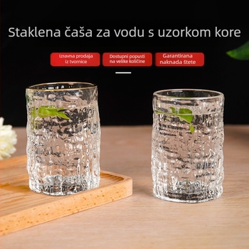 Staklena čaša s uzorkom kore i zlatnim rubom, prozirna, za vodu ili vino, svadbeni poklon, kućna upotreba, jednoslojna