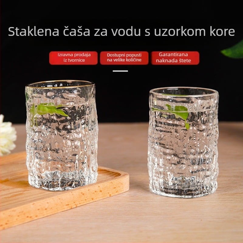 Staklena čaša s uzorkom kore i zlatnim rubom, prozirna, za vodu ili vino, svadbeni poklon, kućna upotreba, jednoslojna