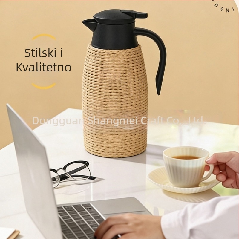 Vintage izolirani kotao u stilu ratana, od 304 nehrđajućeg čelika, posuda za kavu s oblogom od Kraft papira i užadi