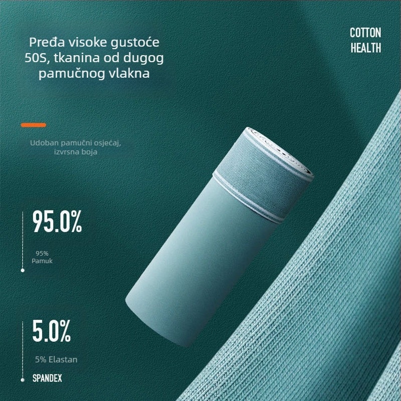 Muške pamučne bokserice s antibakterijskim grafenom i energijom negativnih iona, srednji struk, prozračne