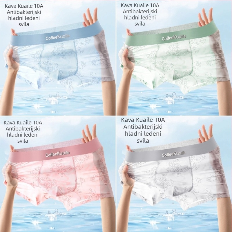 Muške bokserice od ice silk, s prozračnom mrežicom, antibakterijske, ružičasti geometrijski uzorak
