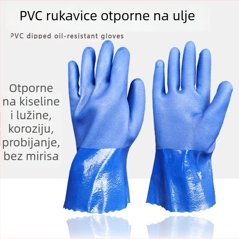Plave PVC rukavice otporne na ulje, mat površina protiv klizanja, uronjene gumene rukavice za industrijsku zaštitu od kiselina i lužina