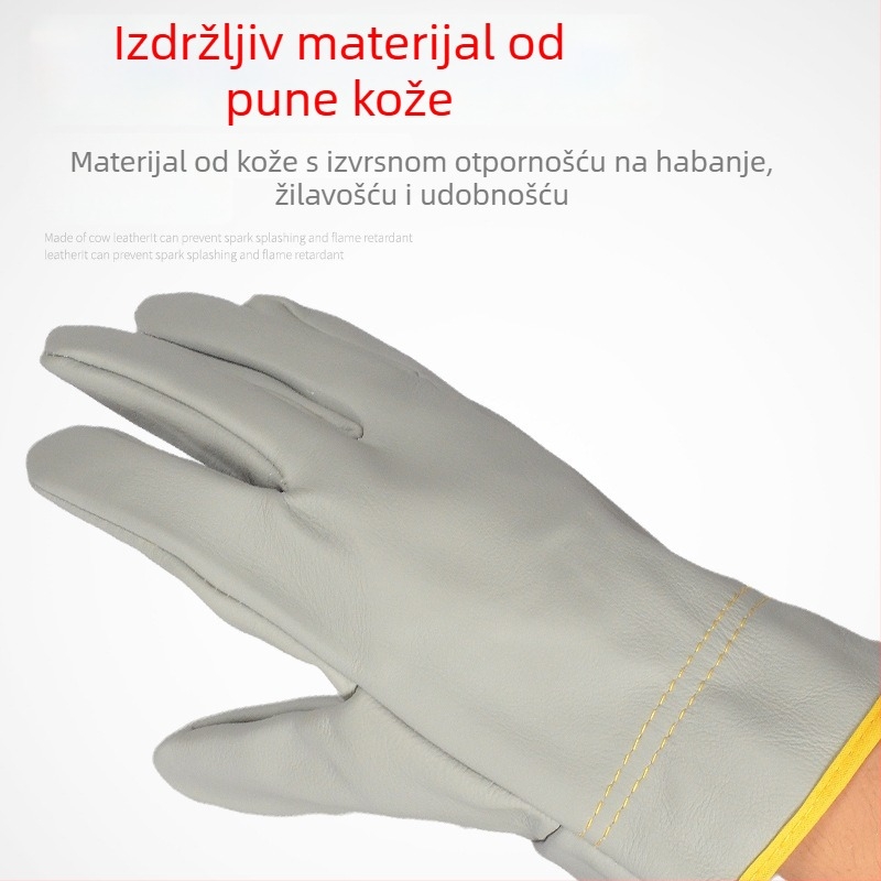 Kratke kožne rukavice za zavarivanje, potpuna kožna konstrukcija, otporne na habanje i toplinsku izolaciju, rukavice za zaštitu pri zavarivanju.