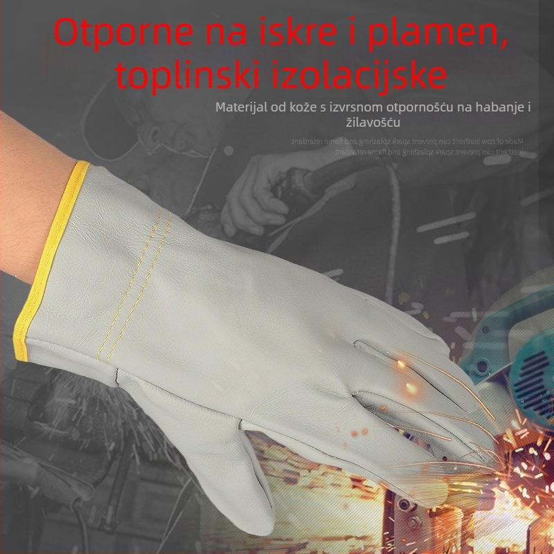 Kratke kožne rukavice za zavarivanje, potpuna kožna konstrukcija, otporne na habanje i toplinsku izolaciju, rukavice za zaštitu pri zavarivanju.