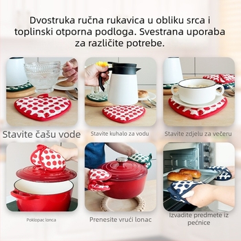 Otporne rukavice za pečenje na visoke temperature, dvostruko slojevi podstave, držač u obliku srca, izolacijska podloga i podmetač