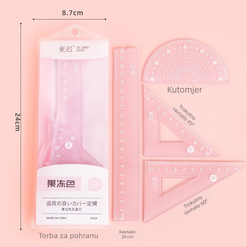 Četverostruki set ravnala od 20 cm u boji žele za učenike