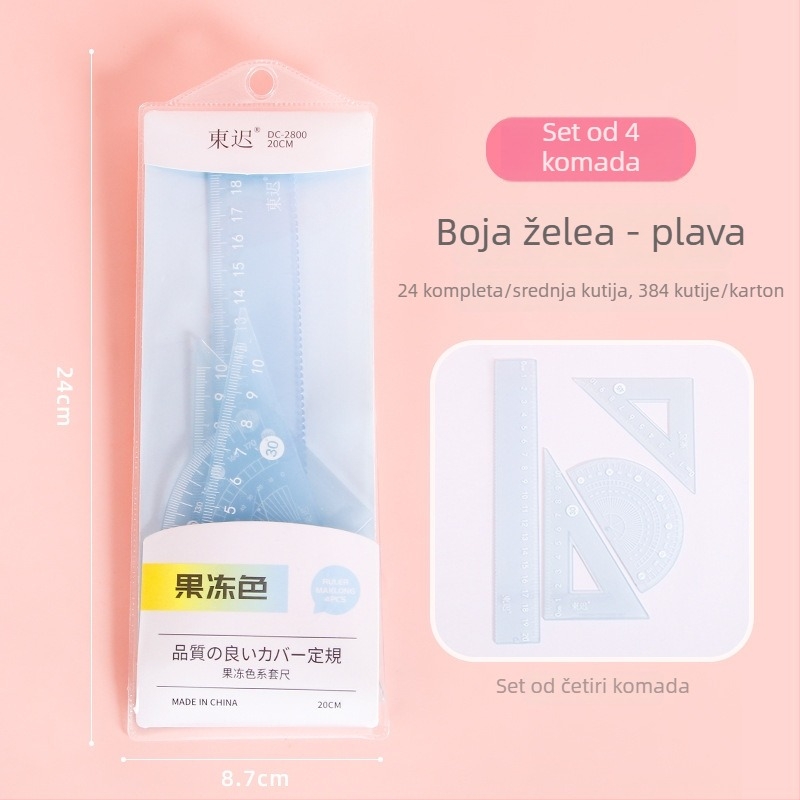 Četverostruki set ravnala od 20 cm u boji žele za učenike