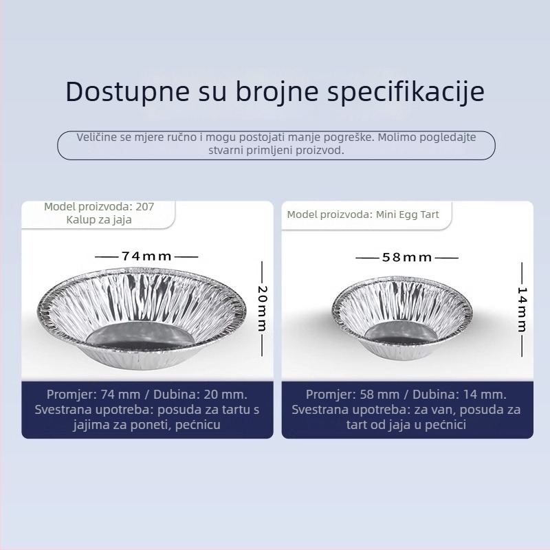 Jednokratne kalupe za tart od aluminijske folije, kružne, 100 komada, za pećnicu