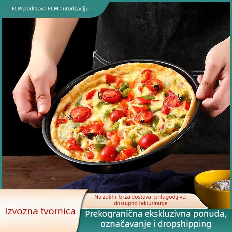 Crna tava za pizzu od karbonskog čelika za kućnu upotrebu, kompatibilna s pećnicom i uređajem za kuhanje na zrak