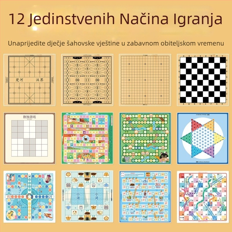 Prenosni set za društvene igre za djecu — Flying Checkers, Beast Chess, Kineski šah, Snake Chess, Vojna zastava i Go