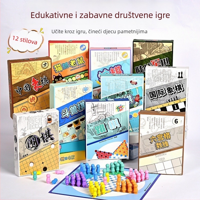 Prenosni set za društvene igre za djecu — Flying Checkers, Beast Chess, Kineski šah, Snake Chess, Vojna zastava i Go