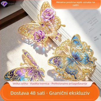 Metalni prozirni označivač stranice u obliku leptira, fin izrezbaren dizajn, šaren kulturni i kreativni dar, klip za stranice.