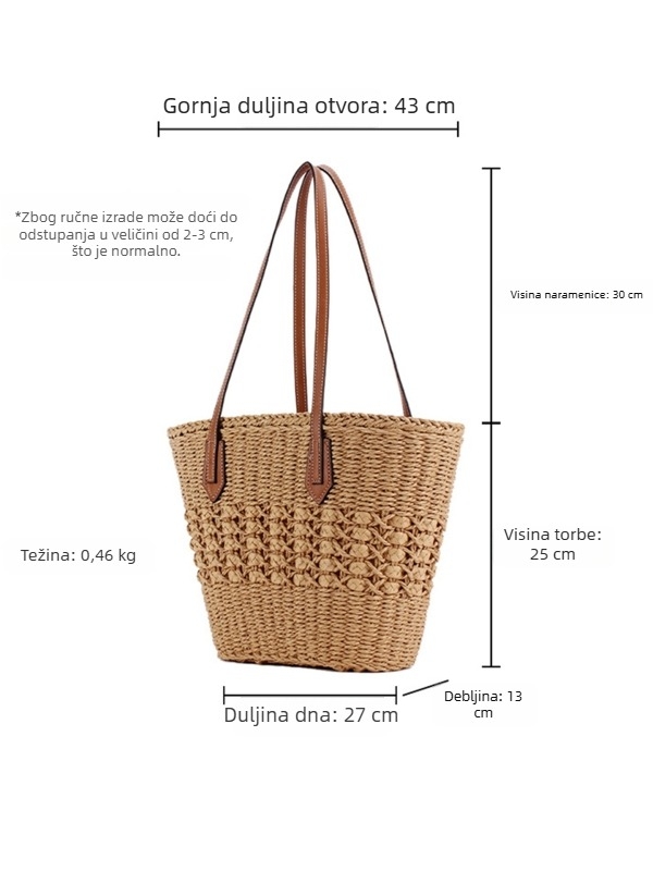 Francuski stil commuter tote torba, pletena ljetna putna i plažna torba za žene