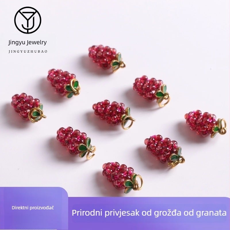 Granat u obliku grozda s kristalom, ručno pletene naušnice i privjesak za ogrlicu, DIY nakit