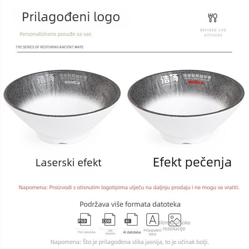 Melaminska zdjela s imitacijom porcelana, japanskog stila, velika zdjela za restorane, za ramen i juhe