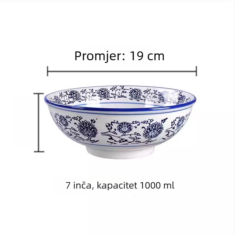 Plavo-bijela porcelanska zdjela za juhe, velika keramička zdjela za ramen i nudle, kineski retro stil