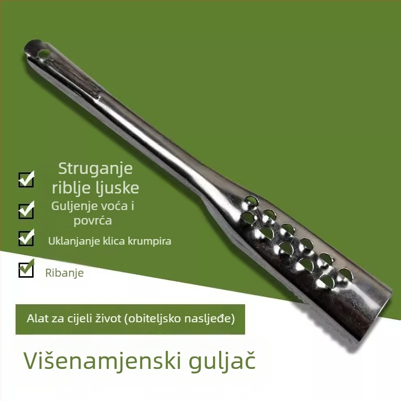 Nerđajući čelični nož za guljenje s uklanjanjem ribljih ljuskica, retro dizajn, tri u jedan — multifunkcijski alat za krumpire i voće