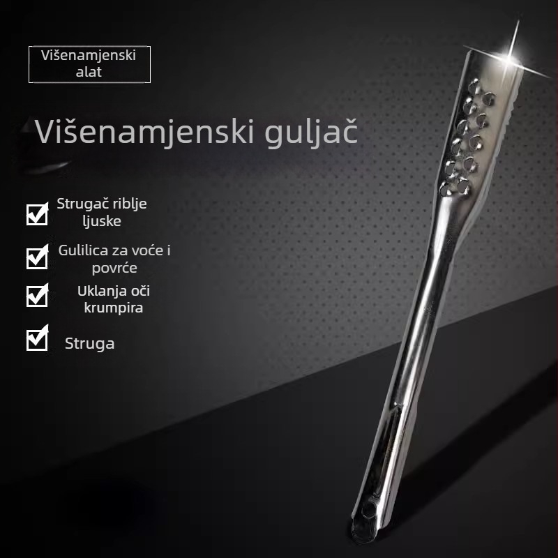 Nerđajući čelični nož za guljenje s uklanjanjem ribljih ljuskica, retro dizajn, tri u jedan — multifunkcijski alat za krumpire i voće