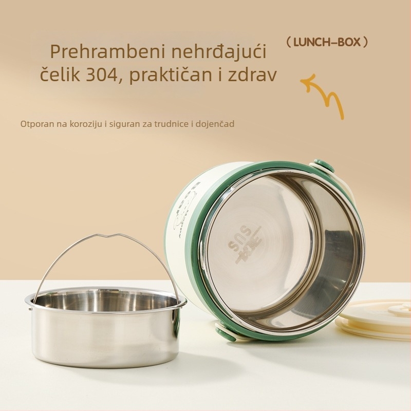 Izolirana kutija za ručak od 304 nerđajućeg čelika, prijenosna, dvostruki sloj, kapacitet 1–2 L, lonac za juhu / zdjela