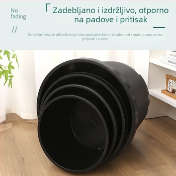 Crna tvrda plastična posuda za cvijeće s kružnim otvorom, veliki kapacitet za voćke, rustikalni debeli dizajn, različite veličine