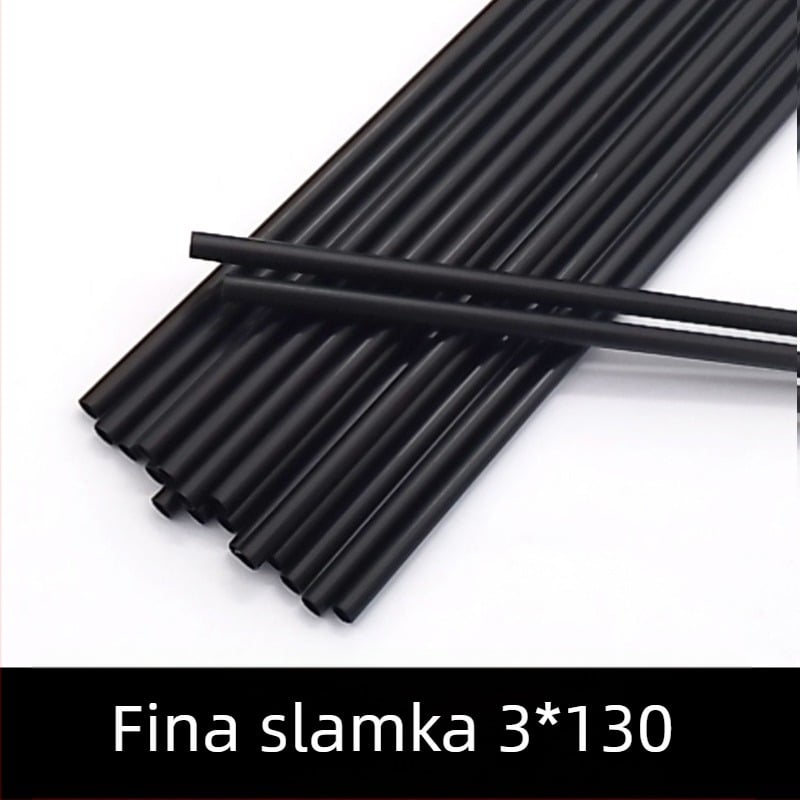 Crna plastična slamka i kuhač za kavu, PP plastika, 3 × 130 mm, prav crijevo za koktele