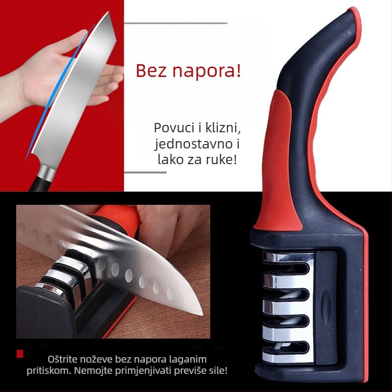 Trostepeni ručni oštrač noževa za kuhinjske noževe i škare