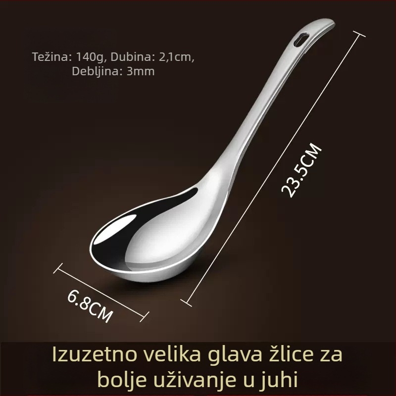 Žlica za juhu s dugom drškom, okrugla, nehrđajući čelik, korejskog stila, velika žlica za kašu i juhu, kuhinjska