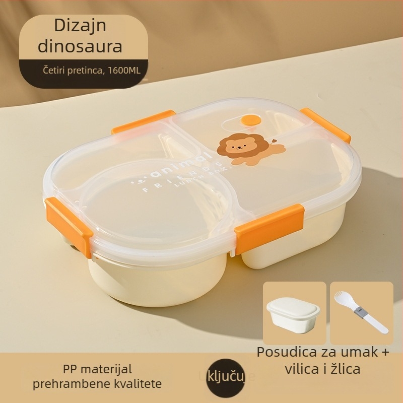 Školska podijeljena kutija za ručak, plastična, sa zatvorenim poklopcem, četiri pregrade, mikrovalna