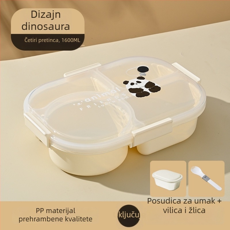 Školska podijeljena kutija za ručak, plastična, sa zatvorenim poklopcem, četiri pregrade, mikrovalna