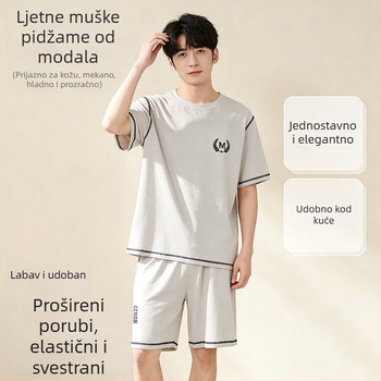 Muški set pidžama od modalnog vlakna, ljeto 2026, lagani top s kratkim rukavima i šorc, prozračan kućni komad
