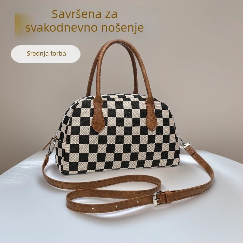 Ženska PU torba za rame i crossbody, karirasti uzorak, casual stil, strukturirana torba za jesen-zimu