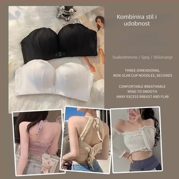 Bez naramenica grudnjak s prednjim zatvaranjem i križnim leđima, za male grudi, push-up, bez šavova, kontura leđa