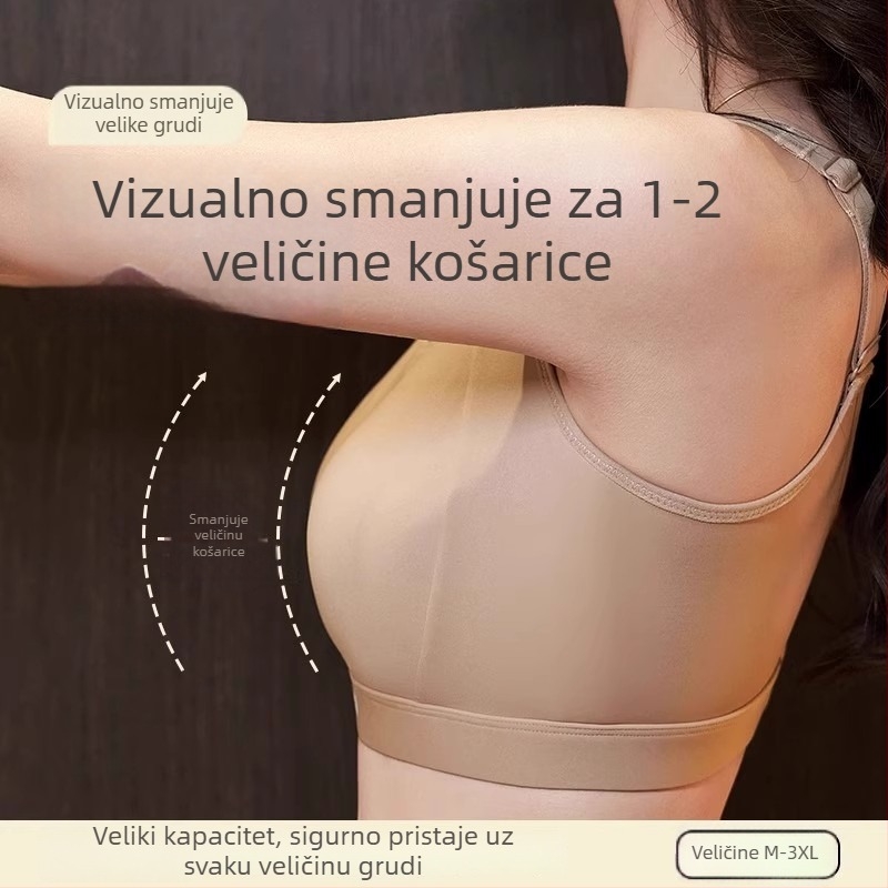 Bešavni grudnjak za oblikovanje, sportski, lagan, prozračan, bez žice, za veće grudi, u velikim veličinama, ljeto, koji čini grudi manje vidljivima.