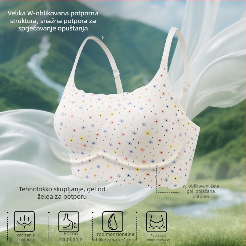 Bezšiven grudnjak s floralnim uzorkom, mekana podrška, puna košarica, prozračne pamučne čašice