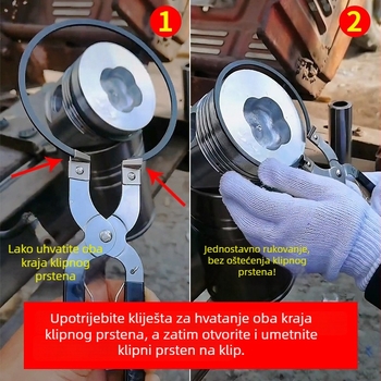 Alat za kompresiju prstena klipa s ugrađenim steznikom za ugradnju i demontažu klipa motora