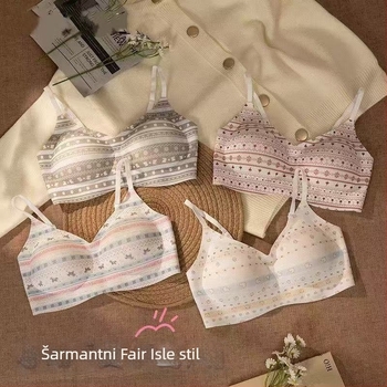 Romantični bešavni grudnjak s mekano podrškom, romantičan uzorak Fair Isle, isticanje malog poprsja, podizanje i push-up, udoban bešumni grudnjak