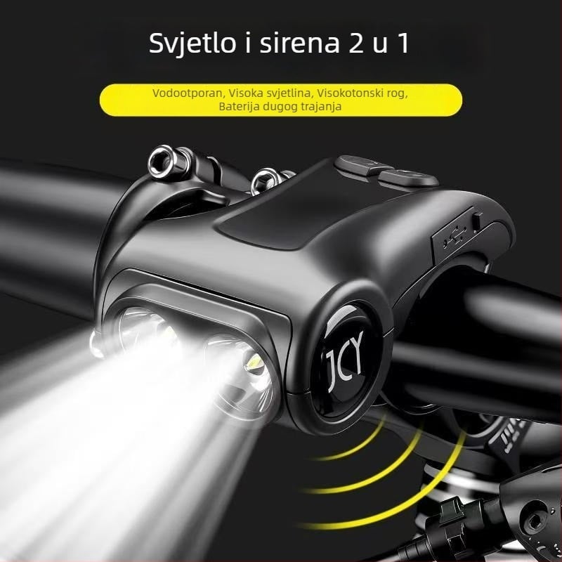 Dvostruko svjetlo za bicikl s klaxonem i USB-C punjenjem za planinske i cestovne bicikle
