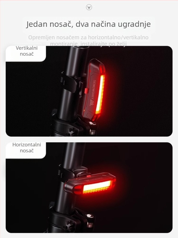 Zadnja svjetiljka za bicikl s USB punjenjem, za noćnu vožnju, montaža remenom, za MTB i cestovna bicikla